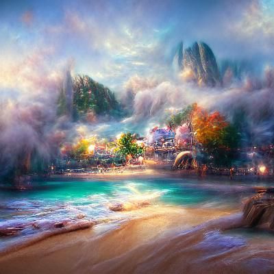 Ethereal Beach Landscape in Kinkade Style