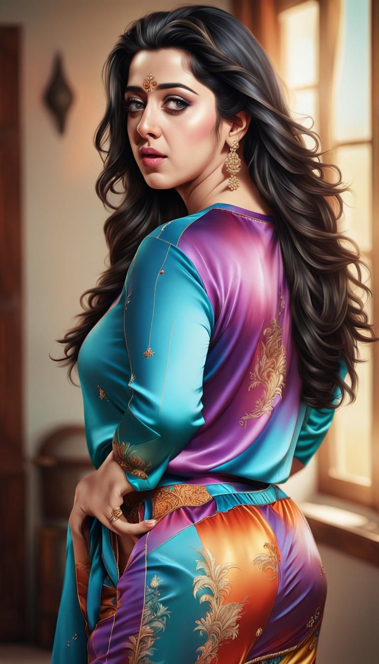 Indian Actress in Colorful Arabian Outfit: Hyperrealistic Ar...