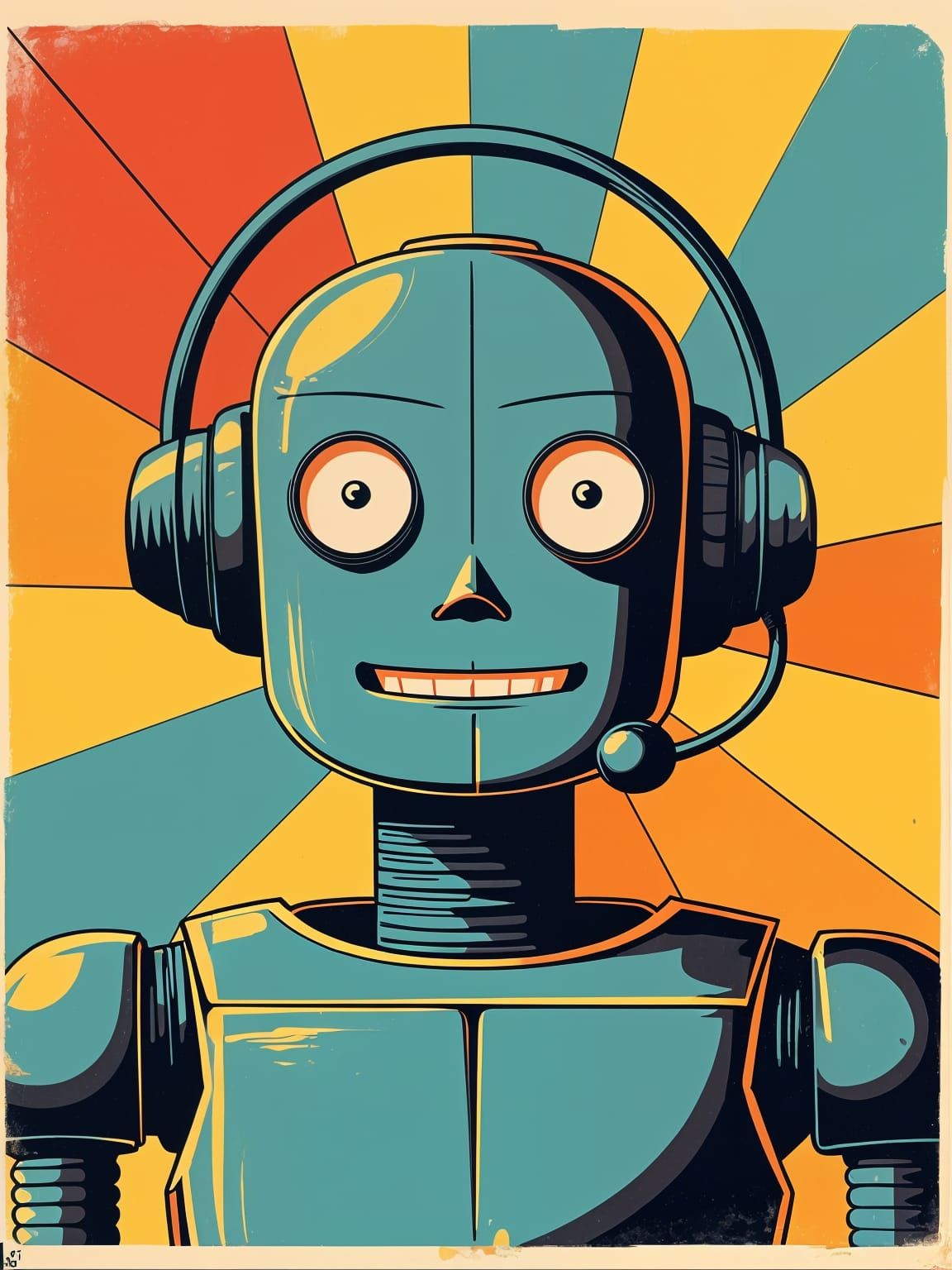 Robot Call Center Agent in Saul Bass Style