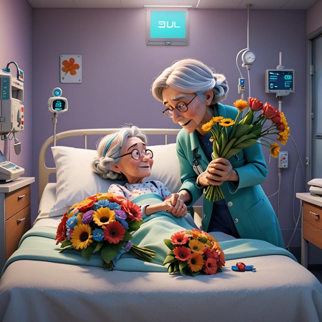Touching Hospital Visit: Pixar-Style Digital Art