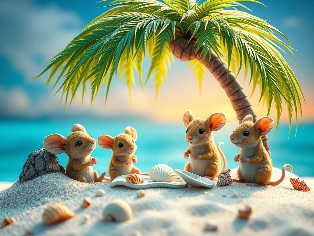 Mice Family Picnic on the Beach