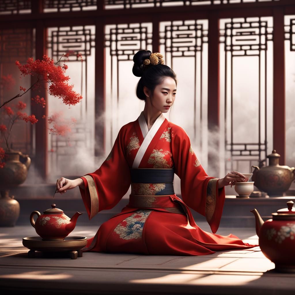 Graceful Tea Ceremony: A Detailed Matte Painting