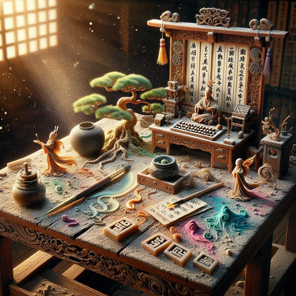 Haiku Poet's Desk: Fantasy Art in Impressionistic Style