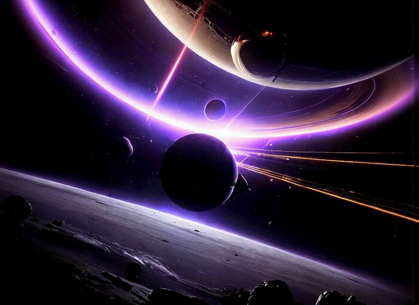 Cosmic Crash on a Purple Ringed Planet