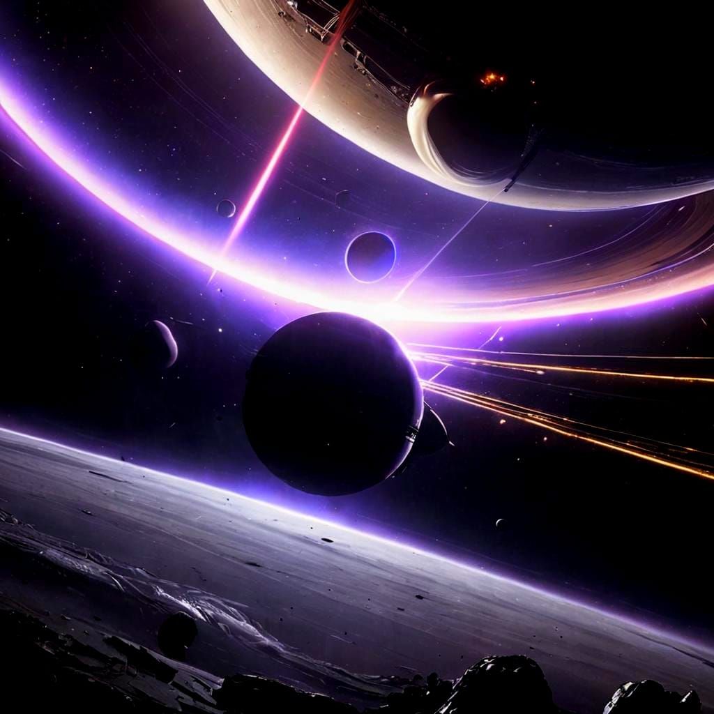 Spaceship Crash in Saturn Rings with Fire Effects