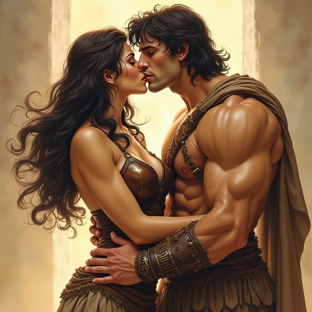 Xena and Hercules Share a Kiss, Romantic Art