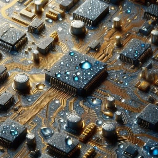 Dazzling Circuit Board Close-up with Iridescent Sheen