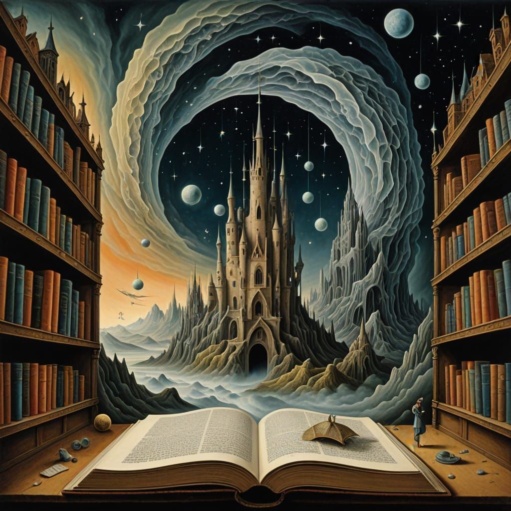 Floating Crystal Libraries in Pastel Cosmic Dreamscape