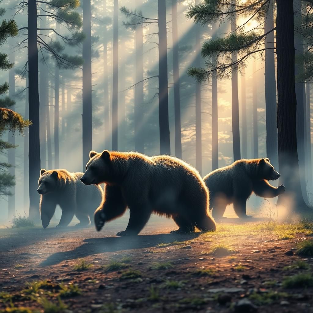 Mystical Bears Dancing in Primeval Forest