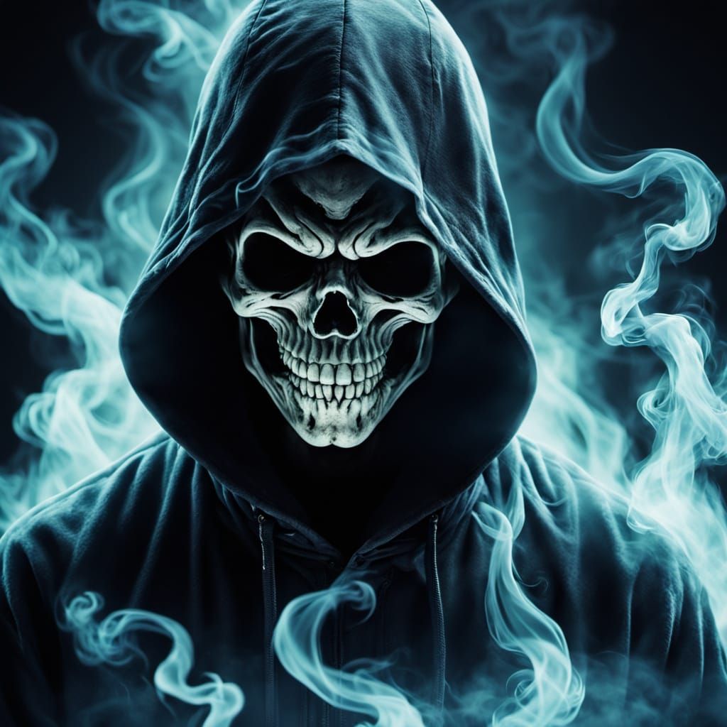 Neon Smoke Ghost Portrait: Ethereal and Sinister