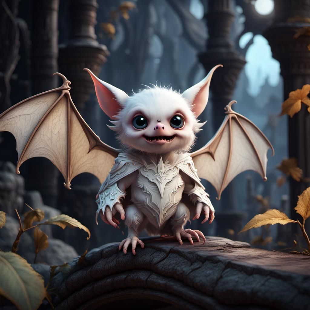 Cute White Bat: Detailed Matte Painting