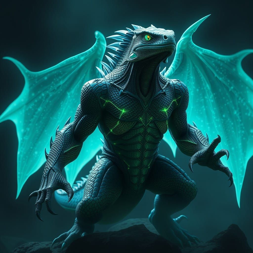 Ethereal Lizard Hero in Dark Fantasy Armor