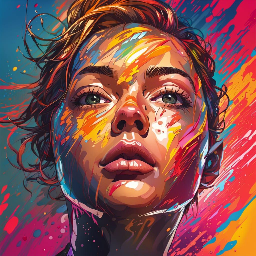 Detailed Hyperrealistic Line Art with Colorful Accents