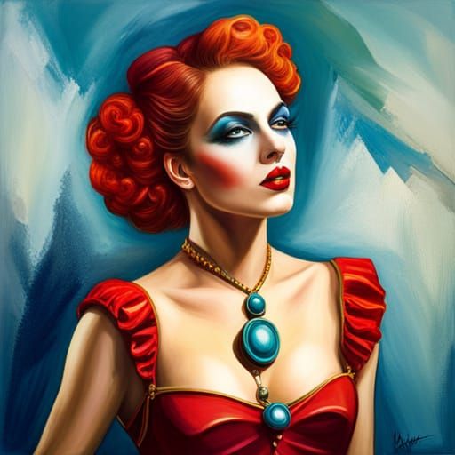 Glamorous Clown Woman in Impasto Oil Painting