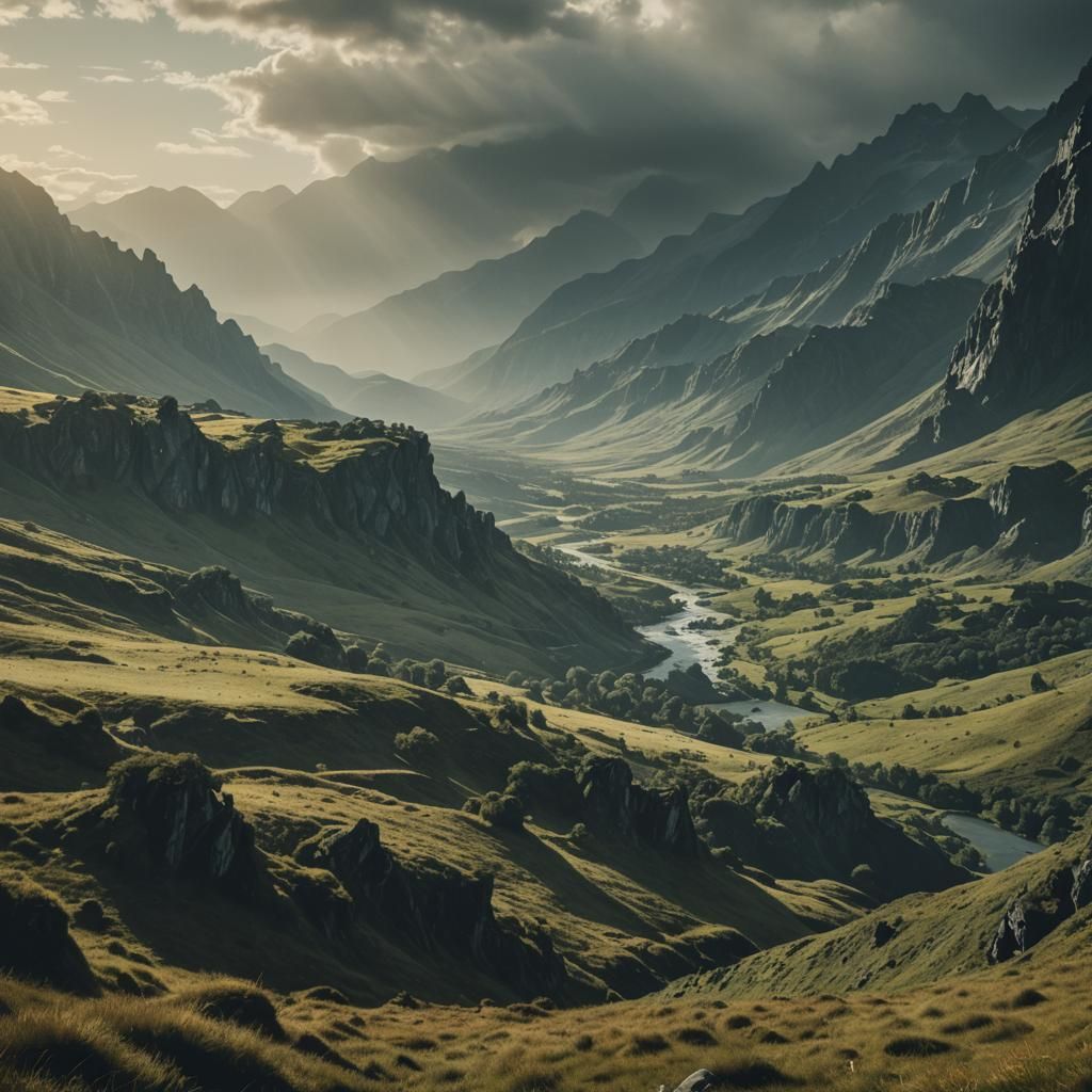 Epic Lord of the Rings Landscape: Cinematic Film Still