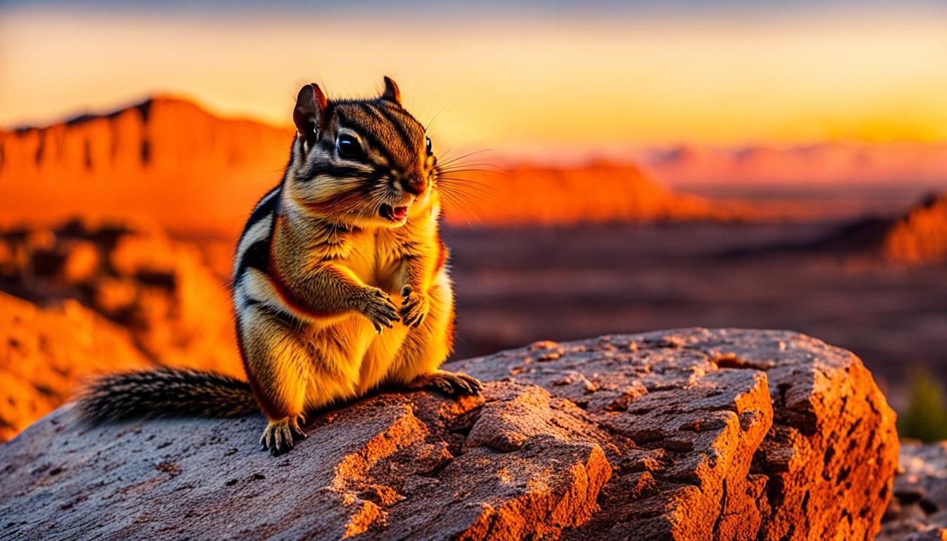 Angry Chipmunk at Desert Sunset