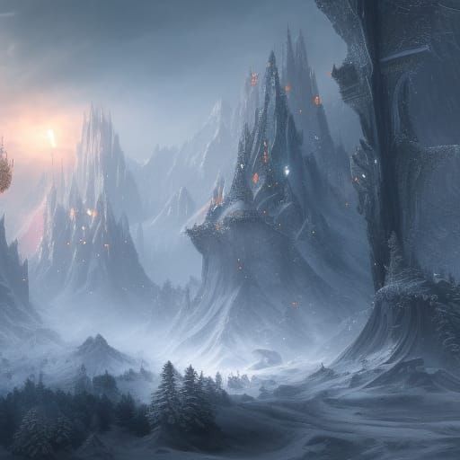 Detailed Snowy Landscape in Matte Painting Style