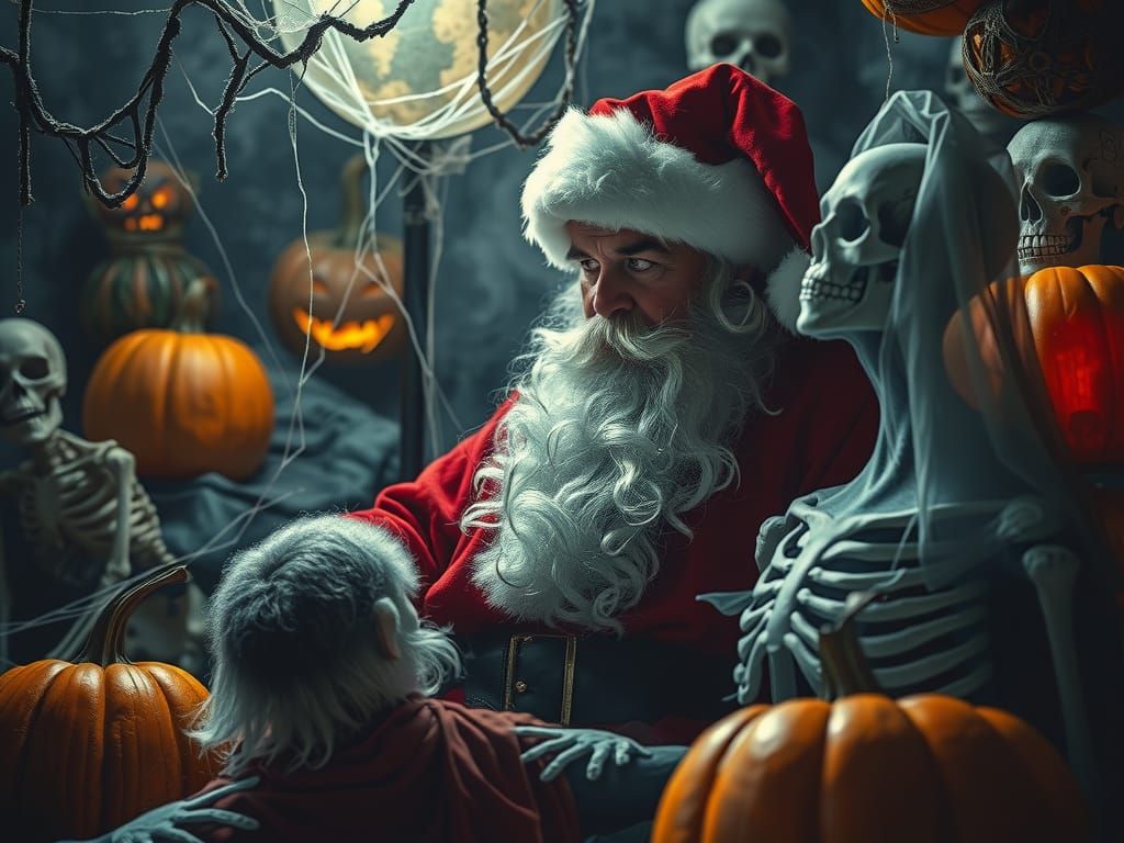 Santa Claus and Ghost in Halloween, Tim Burton Style