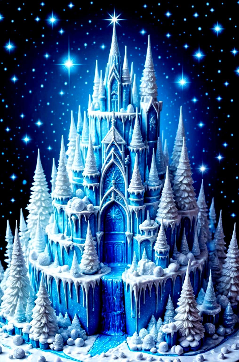 Hyperrealistic 3D Christmas Castle Cake Design