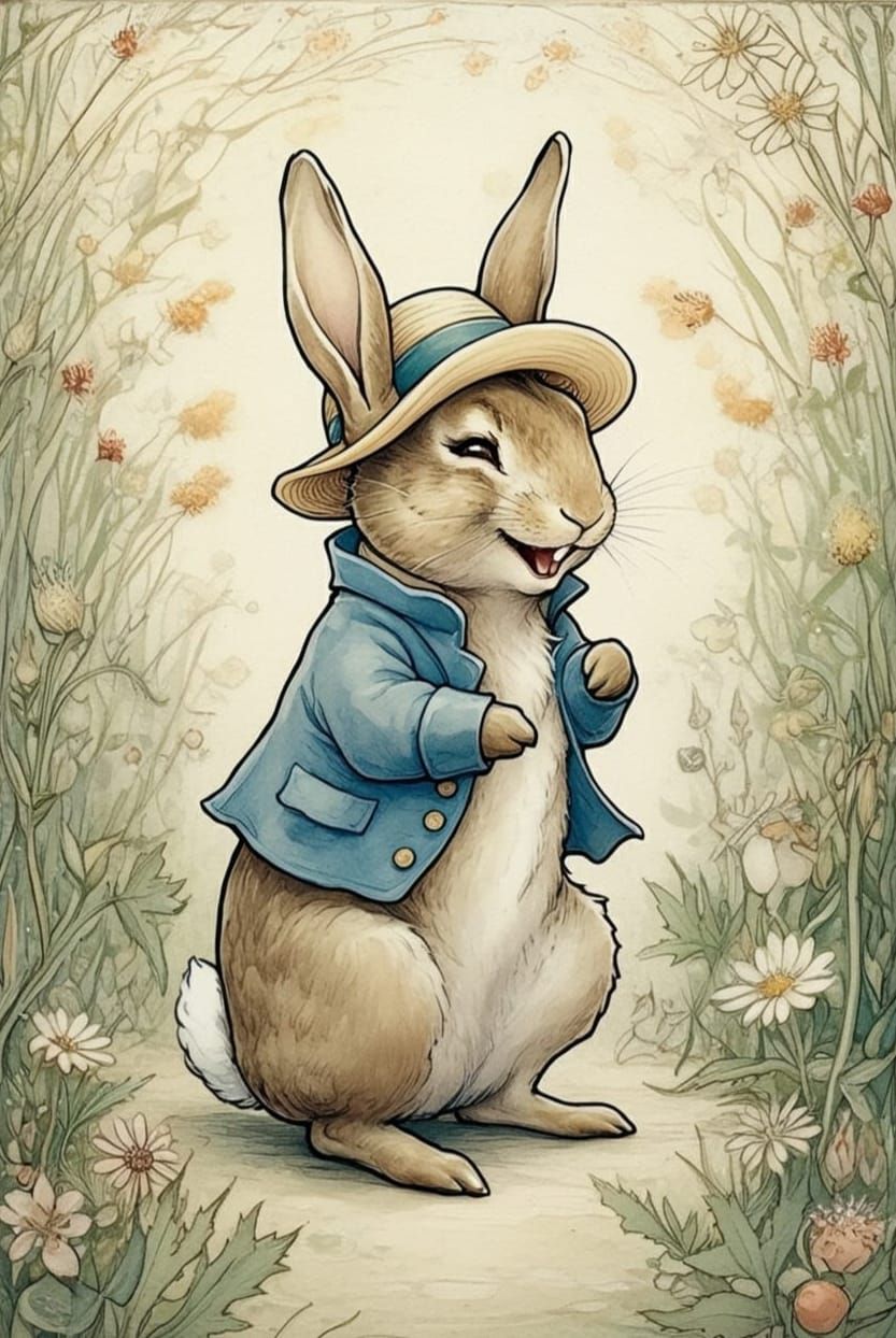 Laughing Rabbit in Beatrix Potter Style