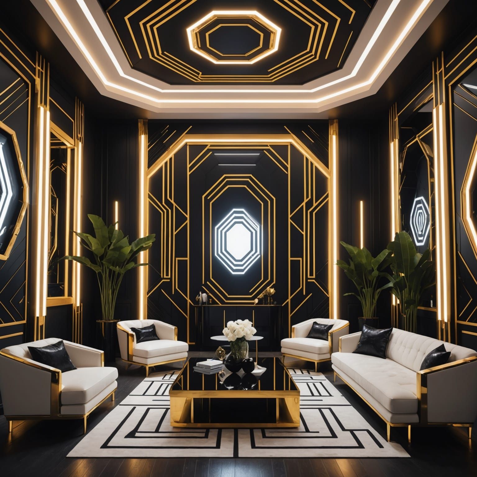 Futuristic Art Deco Room with Neon Accents