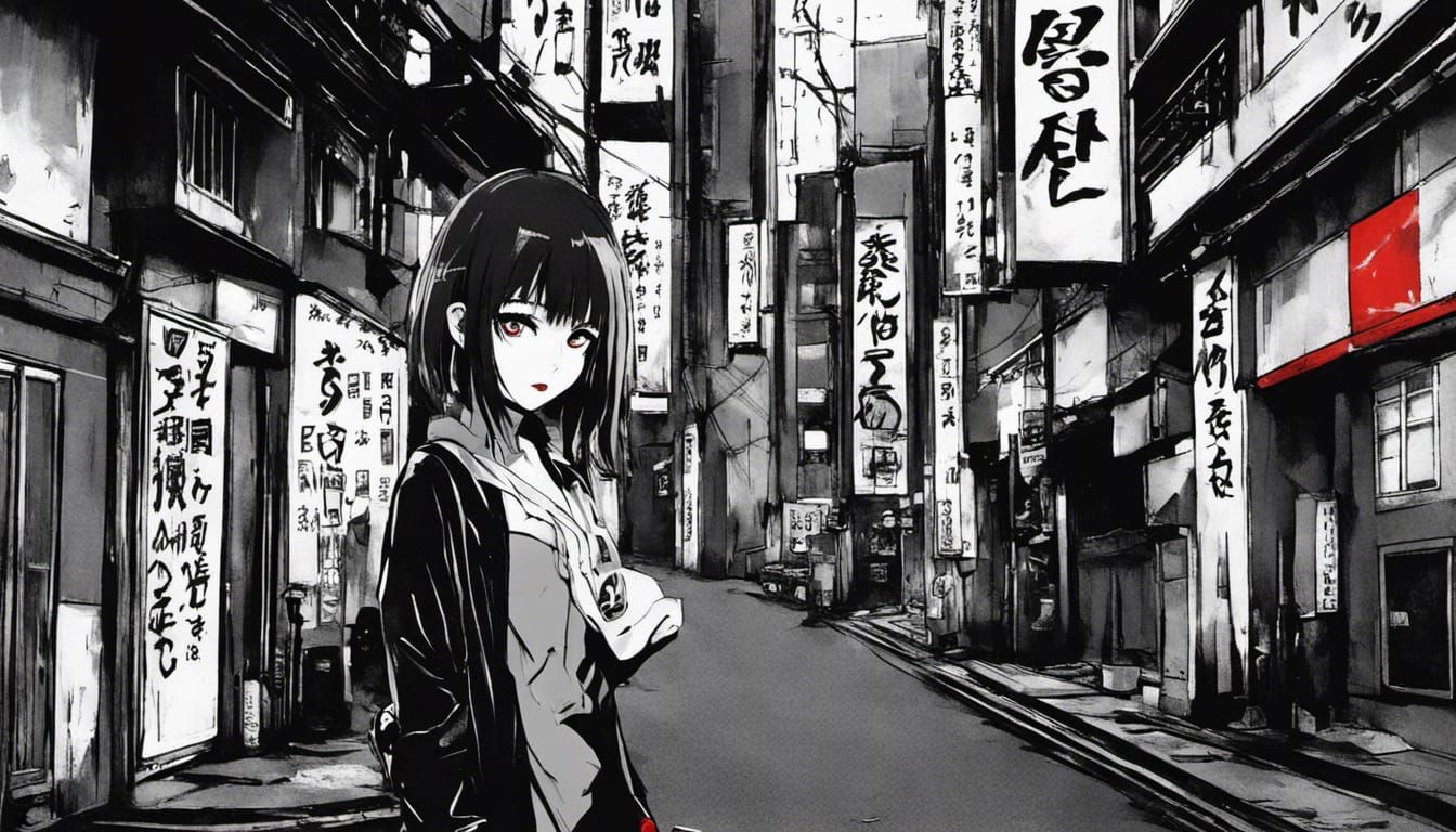 Girl with Red Lipstick in Post-Apocalyptic Tokyo