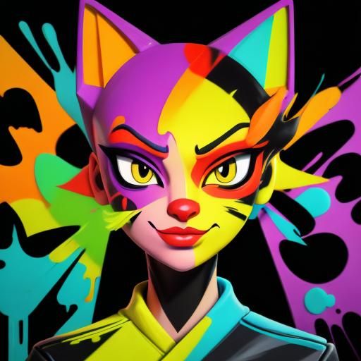 Cubist Cat Face in Bright Graffiti Art Style