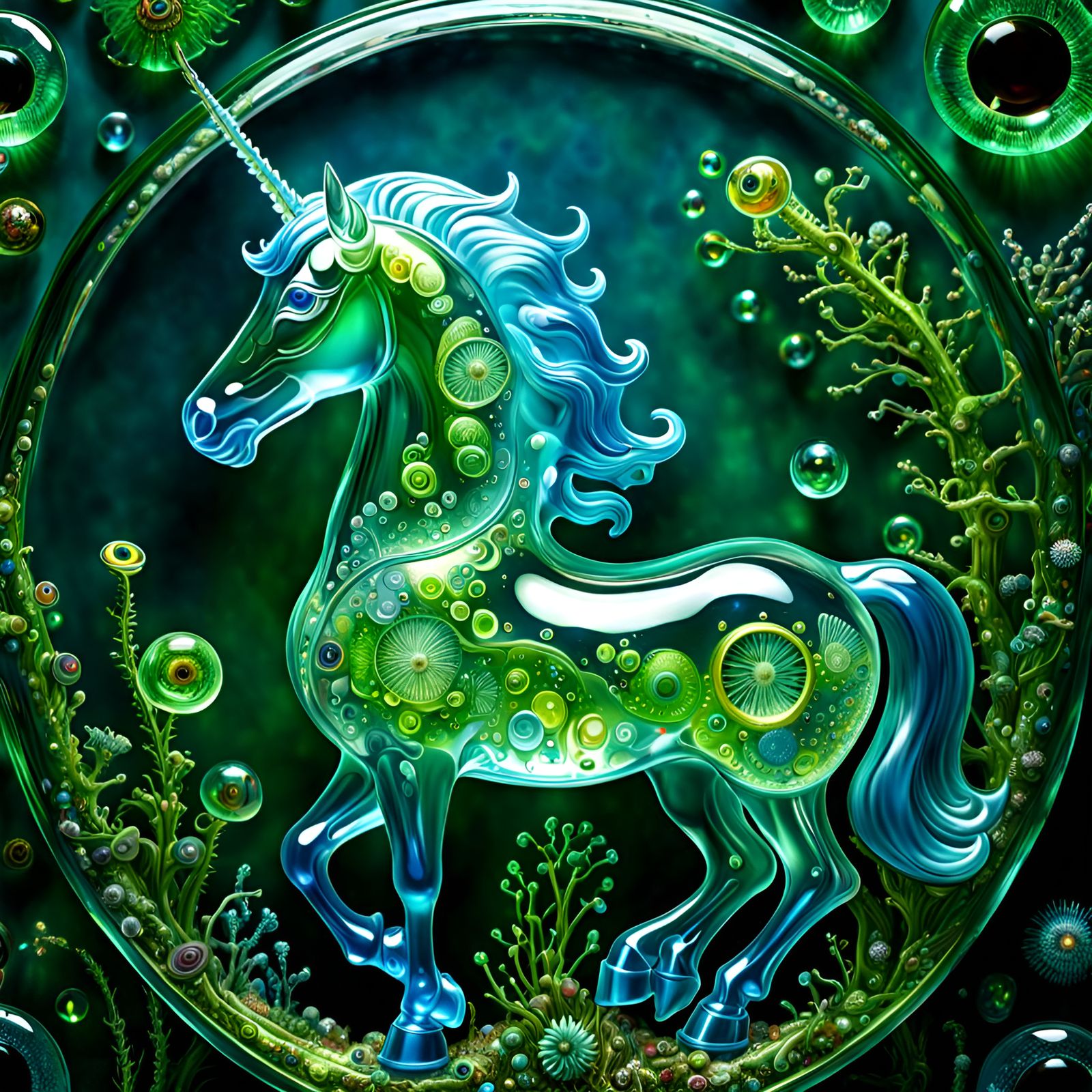 Biopunk Glass Unicorn Amoeba Digital Art