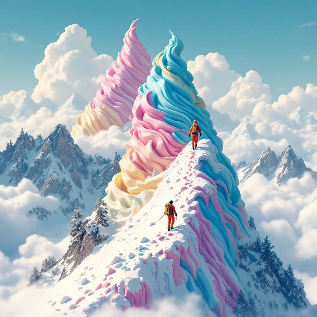 Ice Cream Mountain Climb in Dreamlike Animation Style