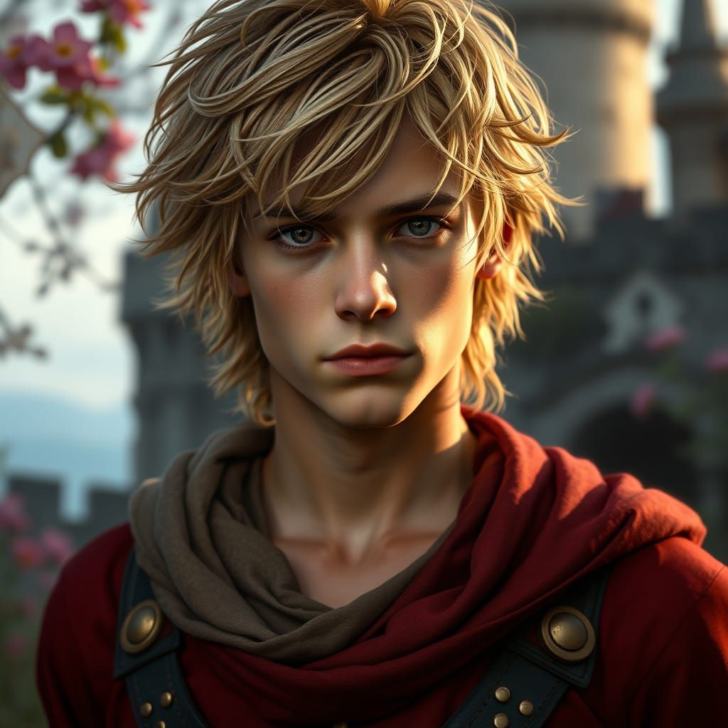 Rugged Young Prince in Castle Garden