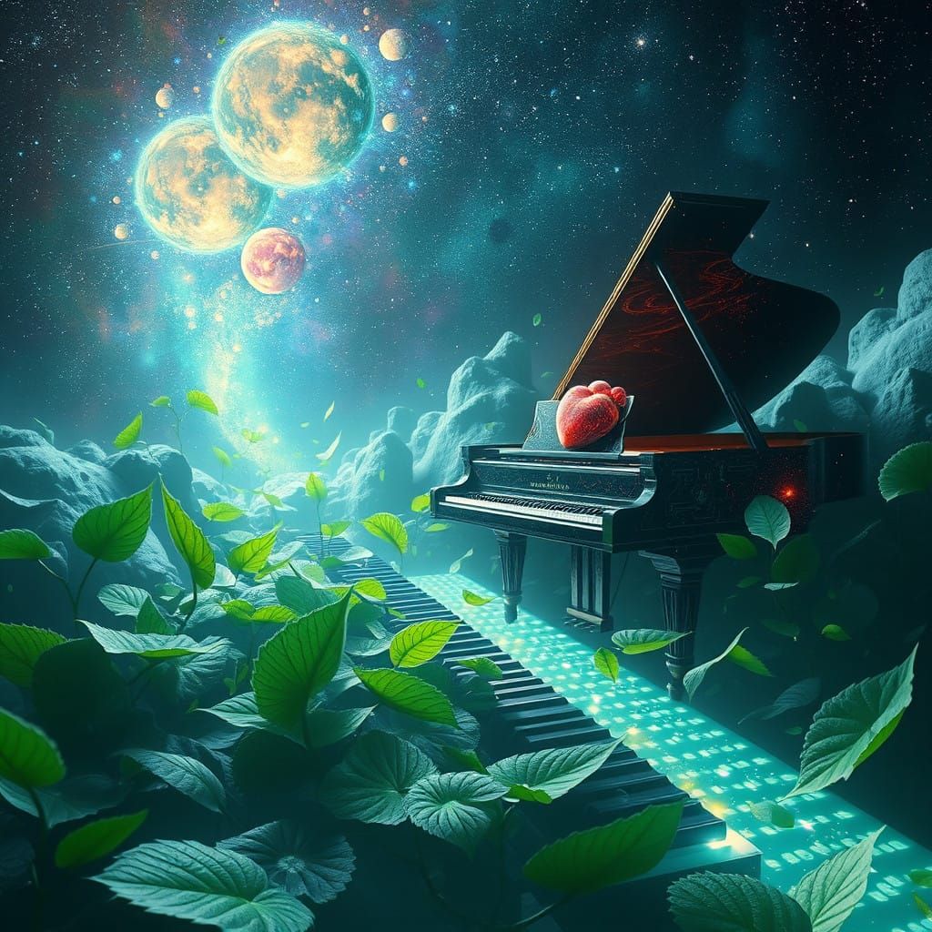 Surreal Cosmic Odyssey in Vibrant Green Realms