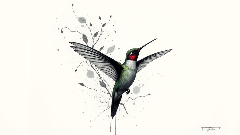 Hummingbird in Flight: Hyperrealistic Pencil Sketch