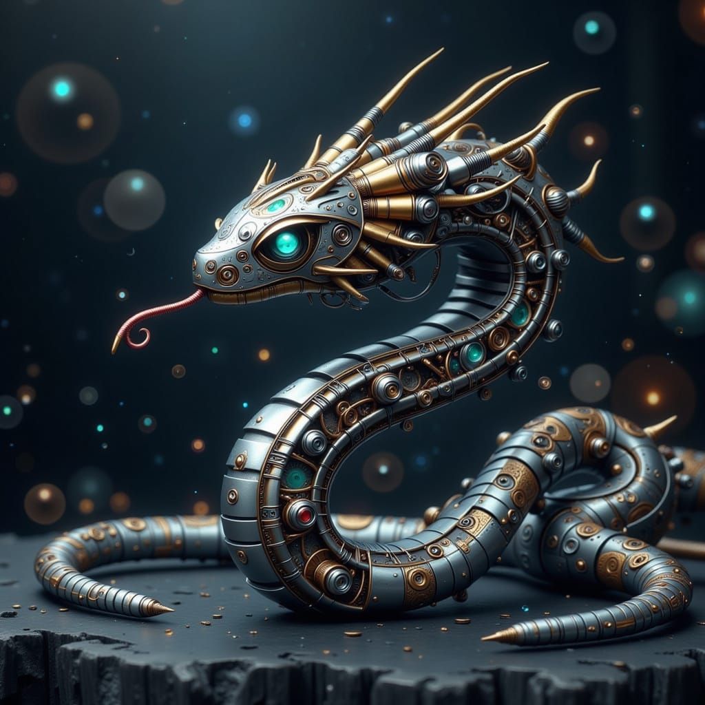 Steampunk Cyber Snake in Biomechanical Surrealism