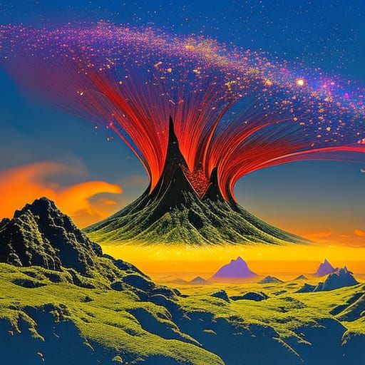 Magical Volcano Eruption: Storybook Illustration