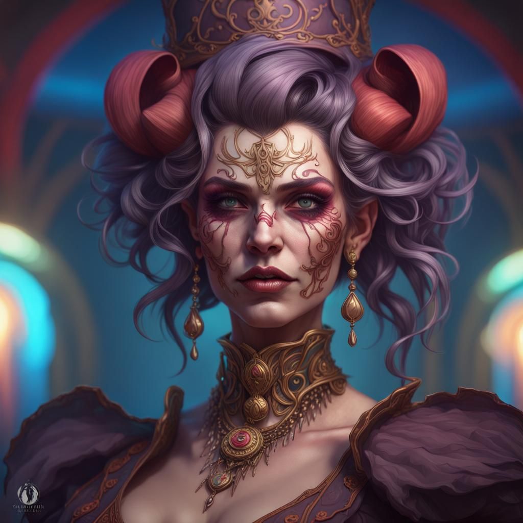Demonic Circus Lady Portrait in Hyperdetailed Style