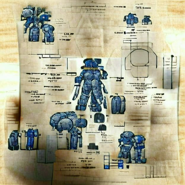 Detailed Blueprint of Futuristic Mech Suit