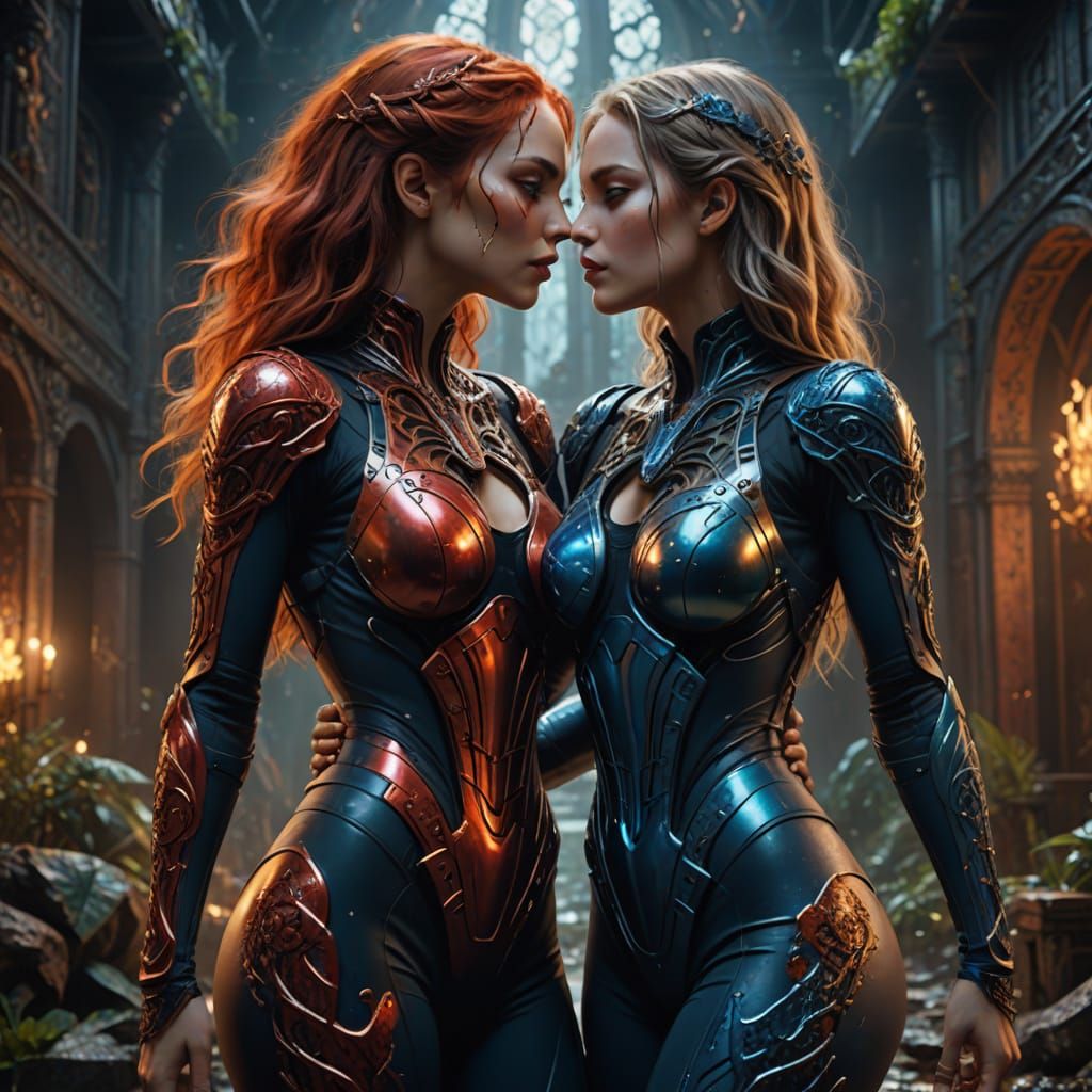 Ethereal Women in a Fantastical Embrace, as Fantasy Concept ...