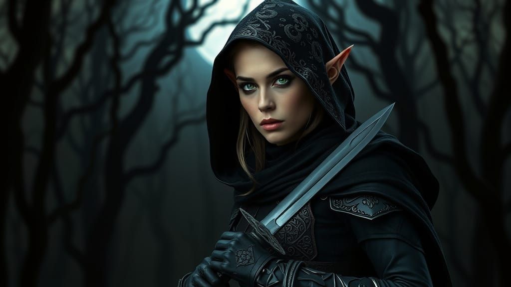 Moonlit Assassin Emerges from Dark Woods