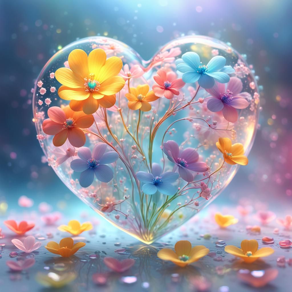 Liquid Flower Heart in Surrealist 3D Rendering