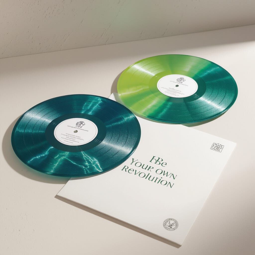 Photorealistic Vinyl Record with Split Color Design