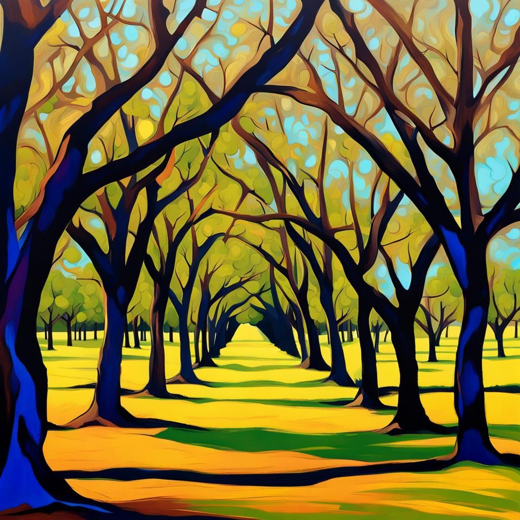 Abstract Pecan Orchard Art in Complementary Colors