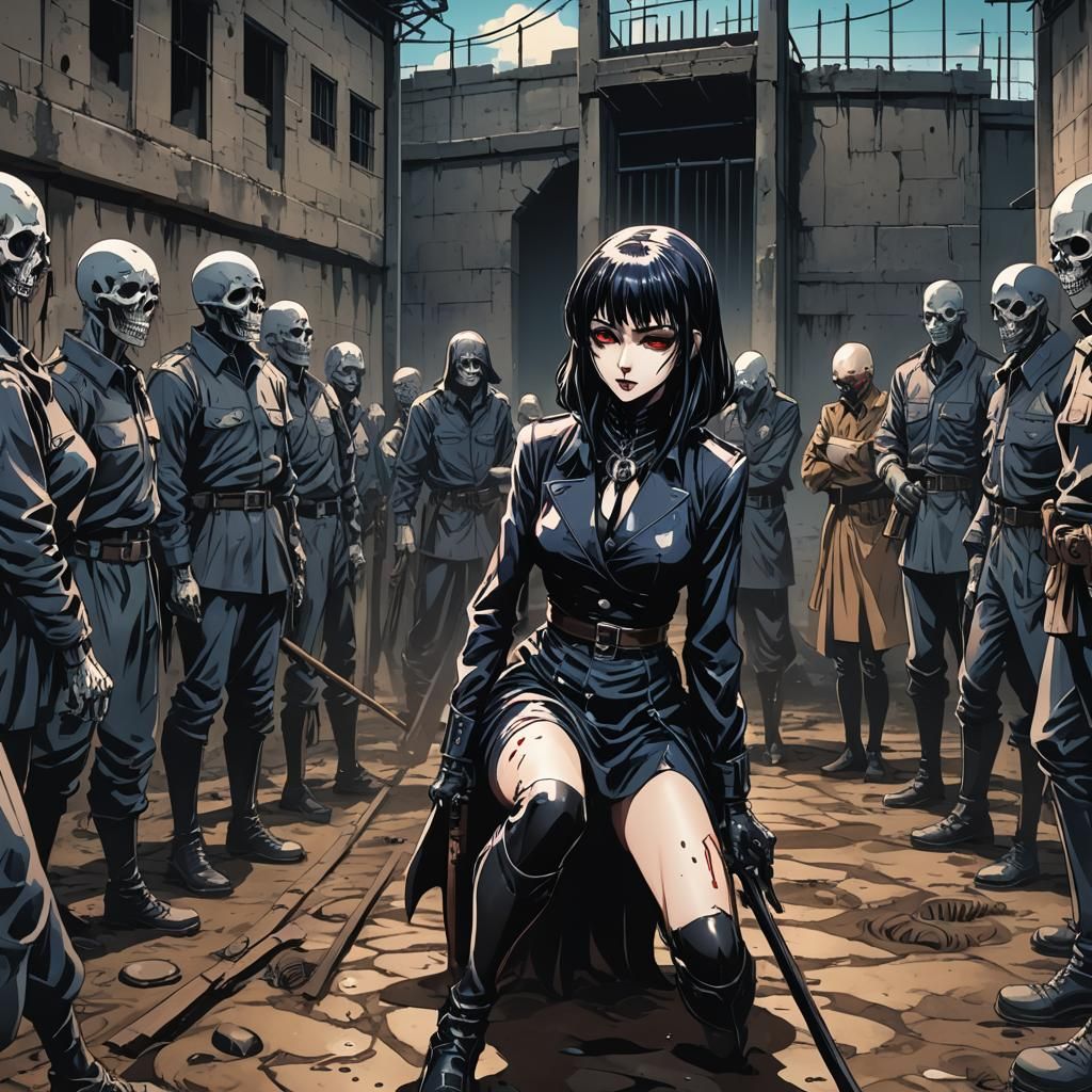 Anime-Style Prison Governess in a Manga Panel