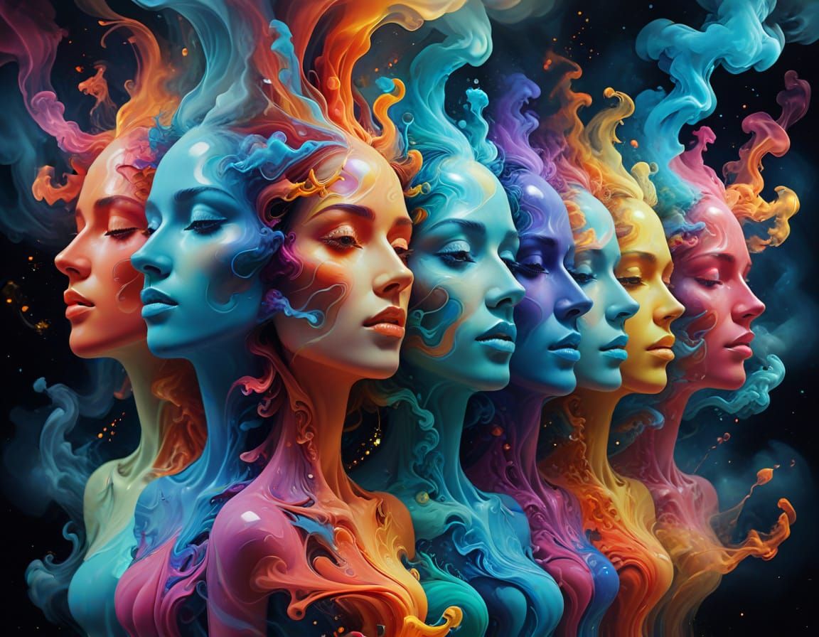 Surreal Faces in Dreamlike Landscape Digital Art