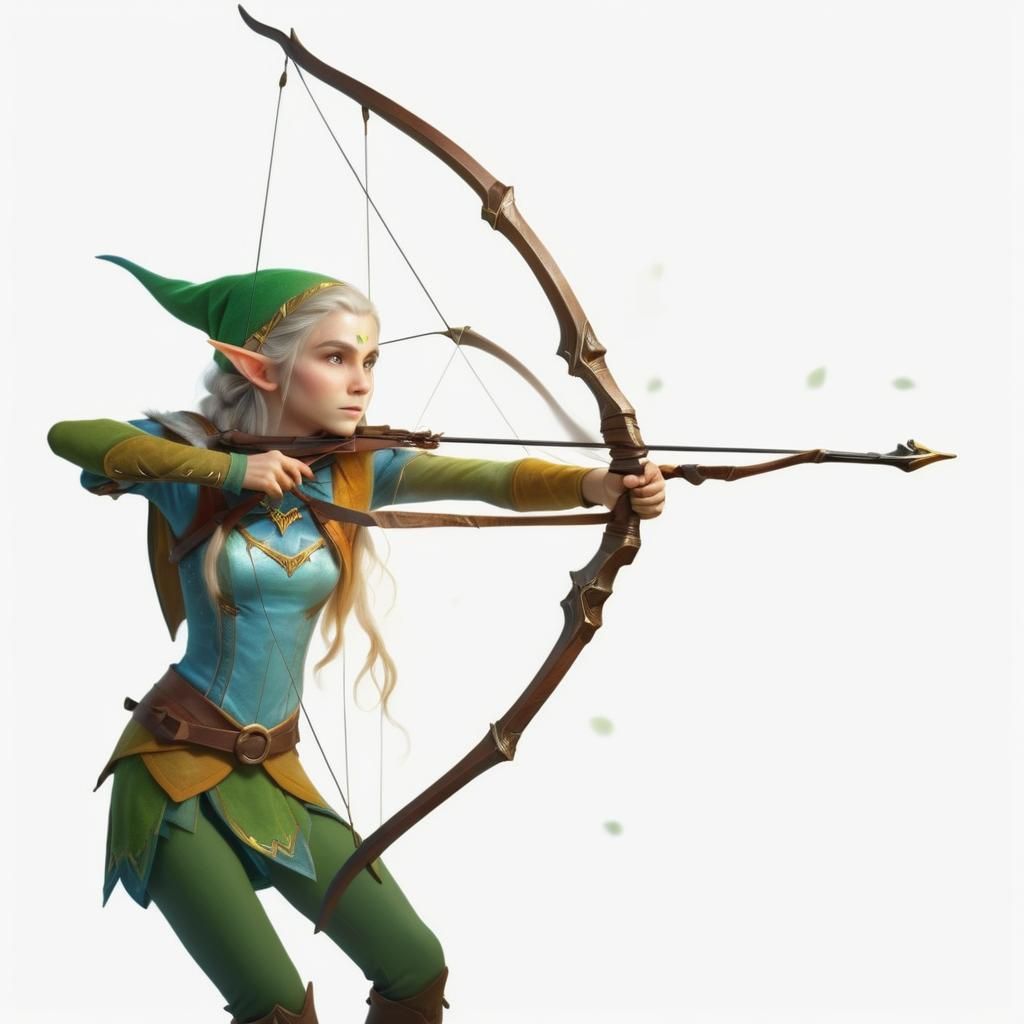 Female Elf Shooting Bow in Mystical Forest