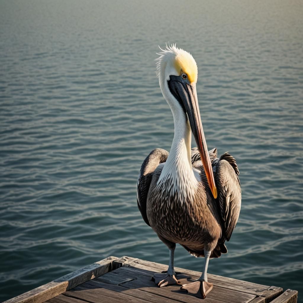 Pelican on Pier in Pointillism Style