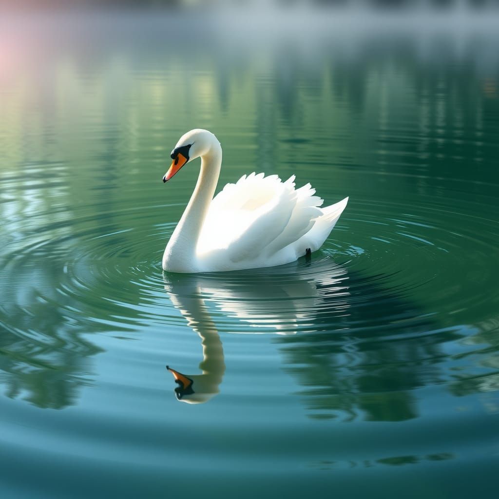 Swan in Crystal Lake: Art Deco Style
