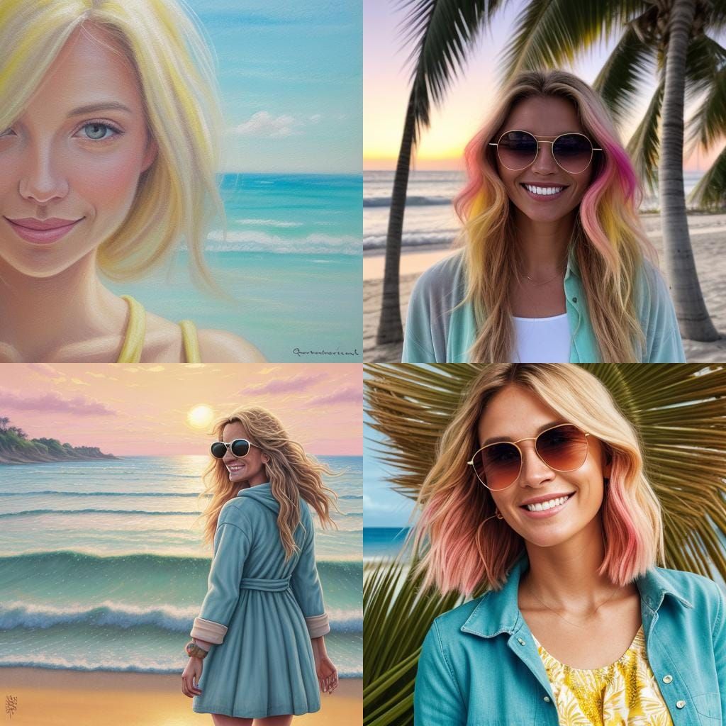 Cute Blonde Girl on Beach with Heart Sunglasses