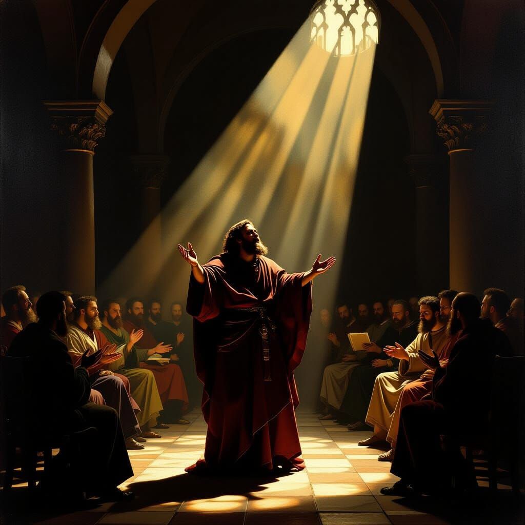 Arius Advocates Subordinationism in Caravaggio Style