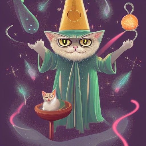 Cat Magician in Astral Cosmic Illustration Style
