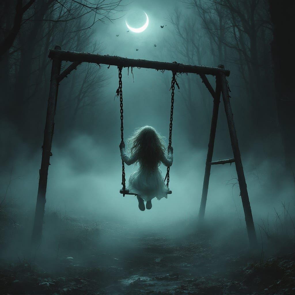 Eerie Ghostly Girl on Abandoned Swing Set